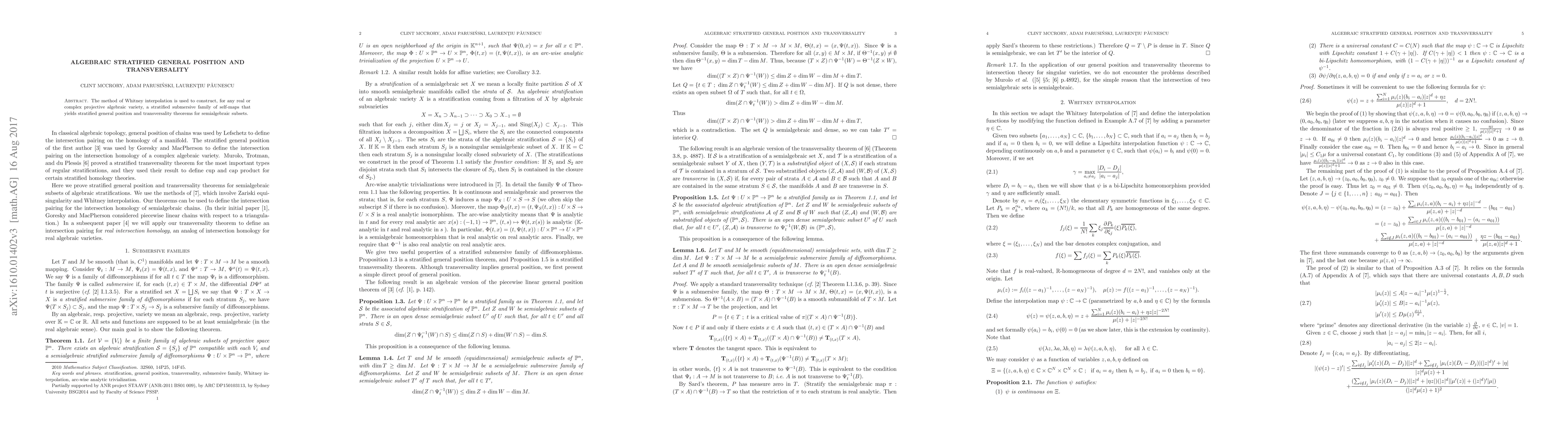 Thumbnail for Algebraic Stratified General Position and Transversality