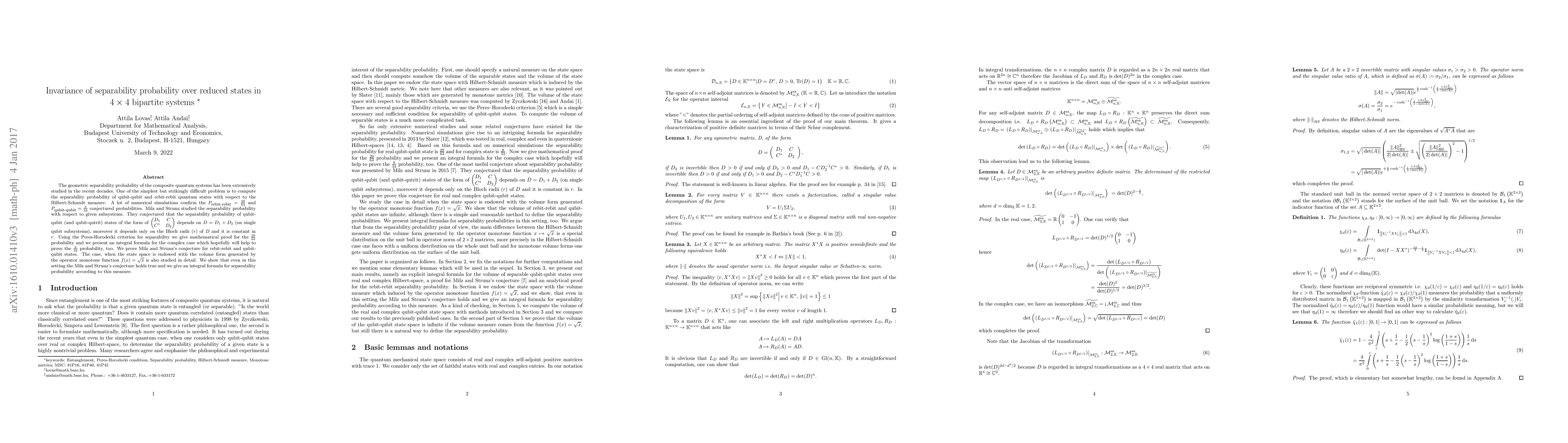 Thumbnail for Invariance of separability probability over reduced states in 4x4
  bipartite systems