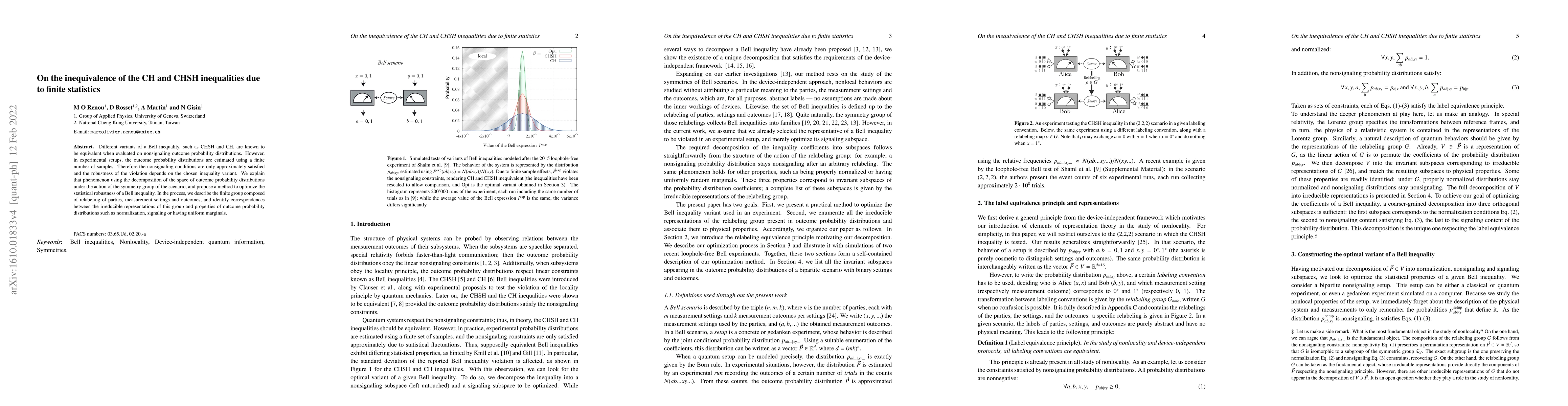 Thumbnail for On the inequivalence of the CH and CHSH inequalities due to finite
  statistics