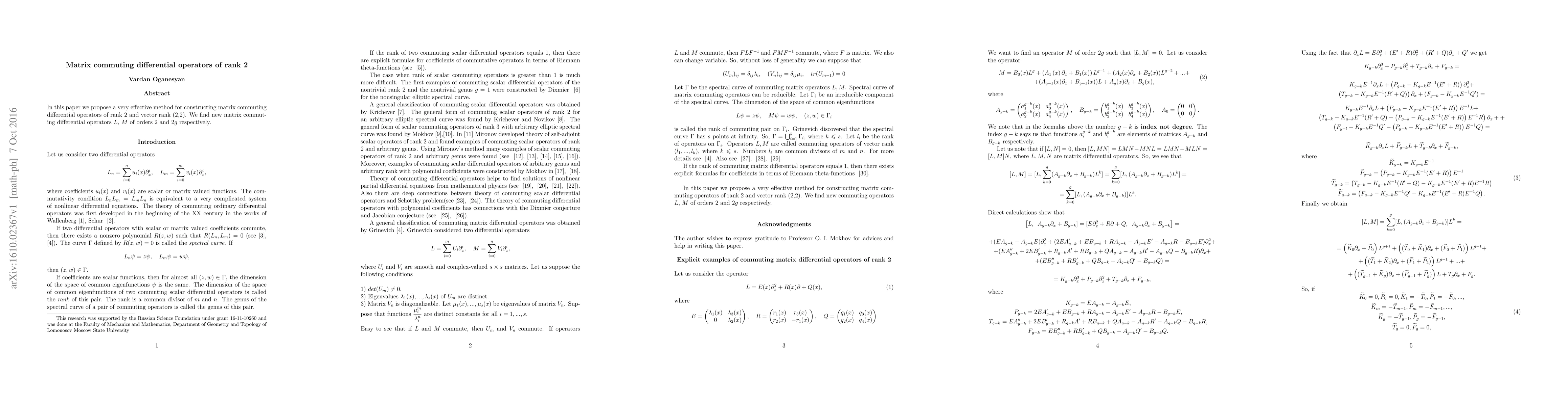Thumbnail for Matrix commuting differential operators of rank 2