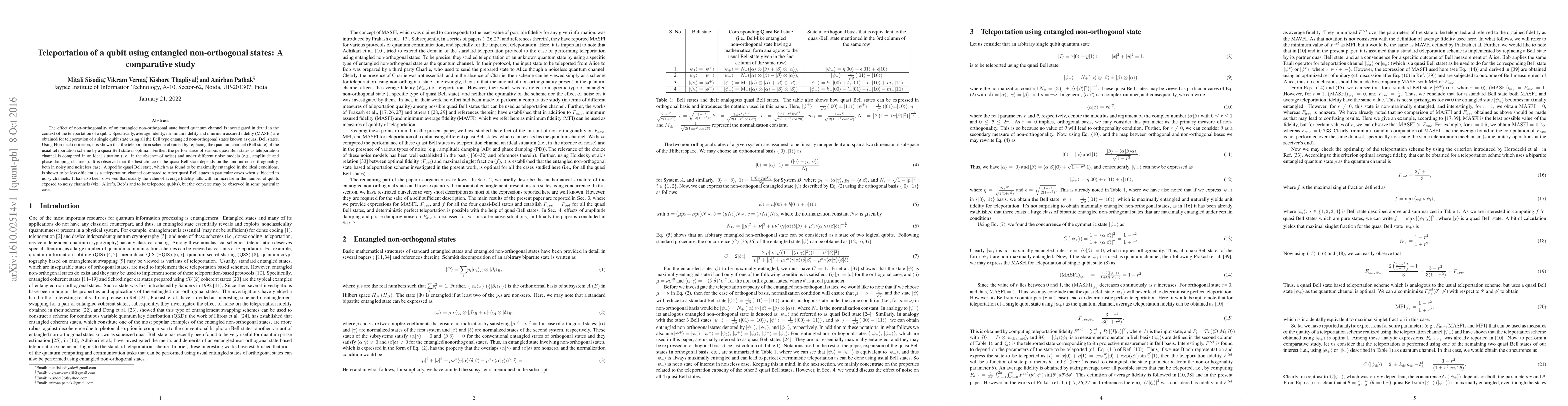 Thumbnail for Teleportation of a qubit using entangled non-orthogonal states: A
  comparative study