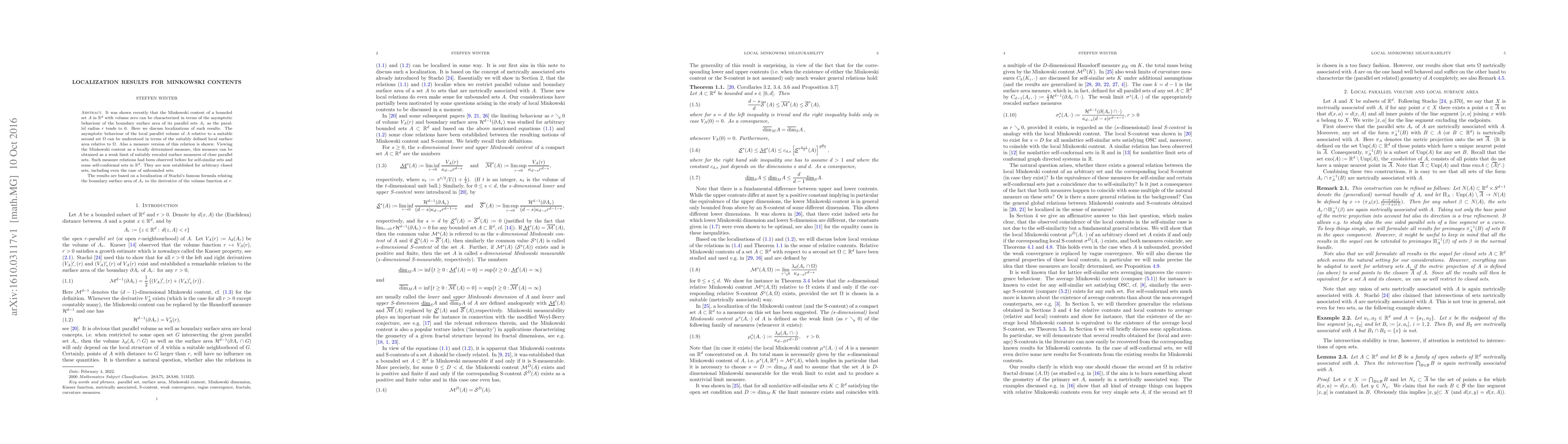 Thumbnail for Localization results for Minkowski contents
