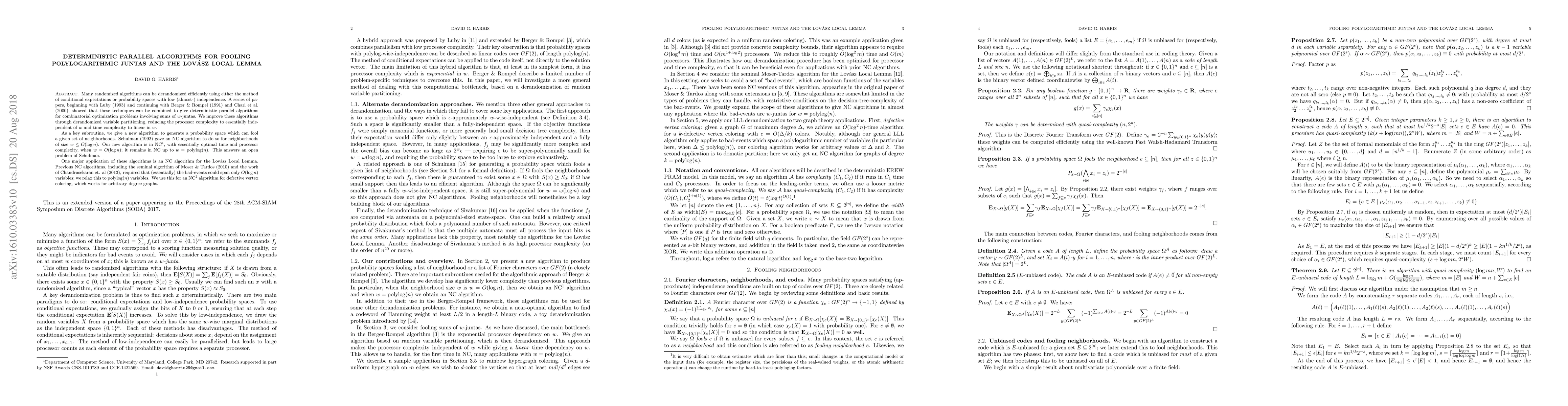 Thumbnail for Deterministic parallel algorithms for fooling polylogarithmic juntas and
  the Lovasz Local Lemma