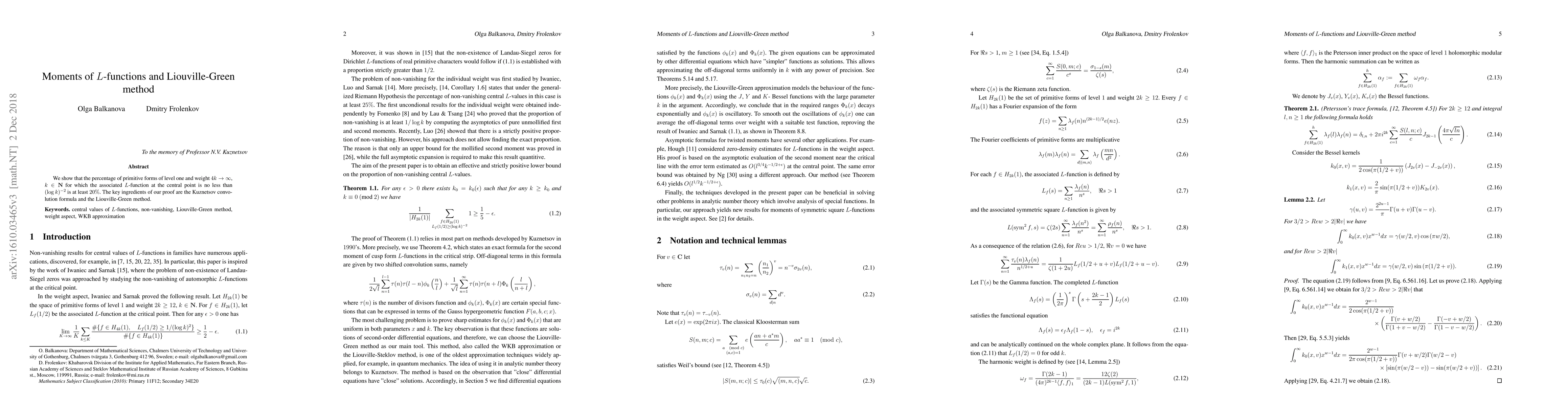 Thumbnail for Moments of L-functions and Liouville-Green method