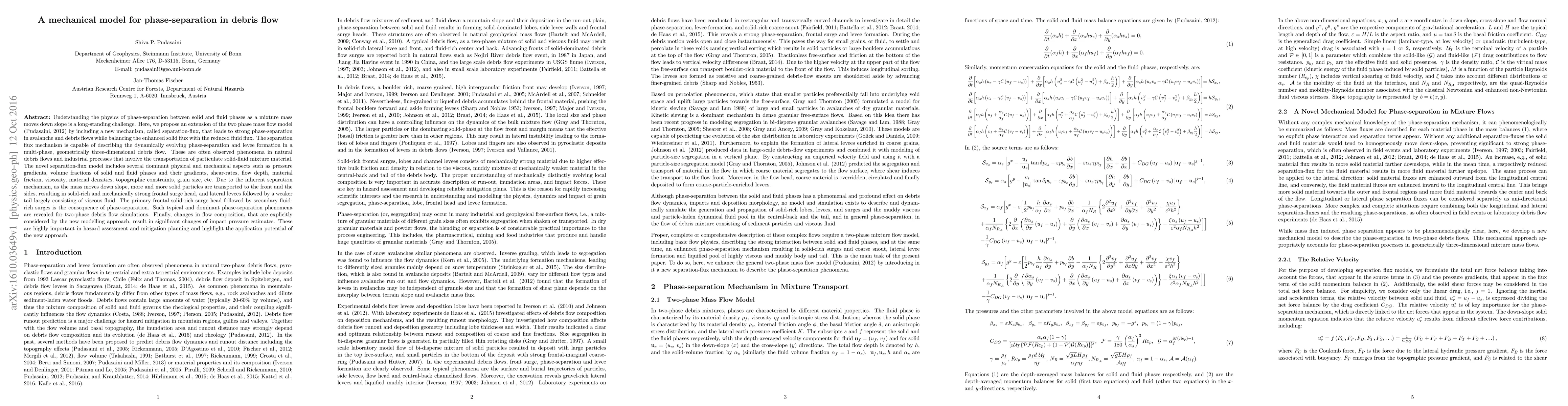 Thumbnail for A mechanical model for phase-separation in debris flow