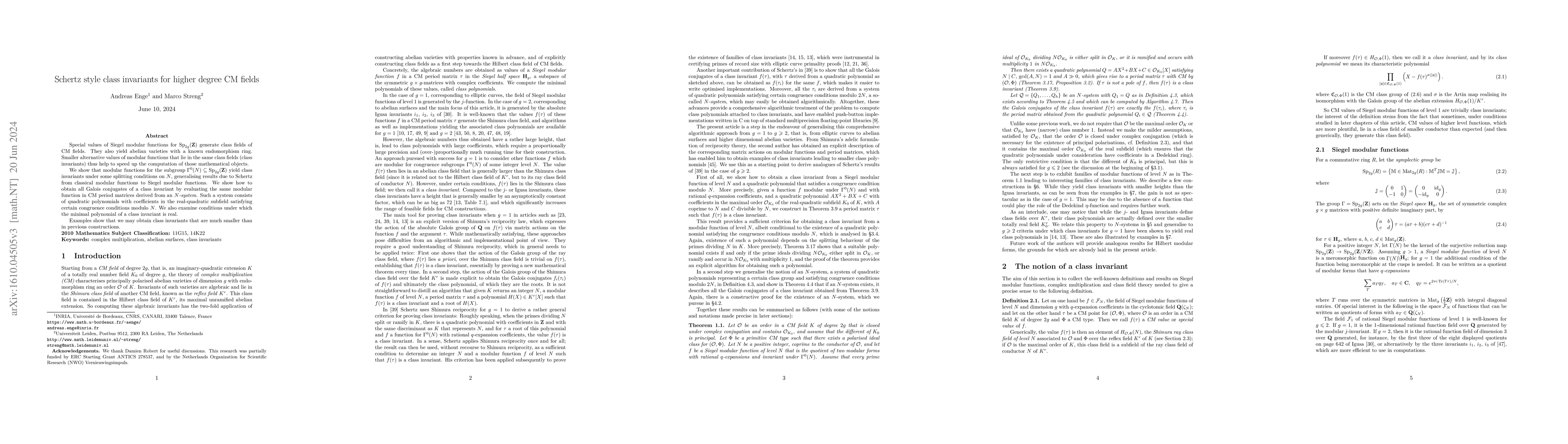 Thumbnail for Schertz style class invariants for higher degree CM fields