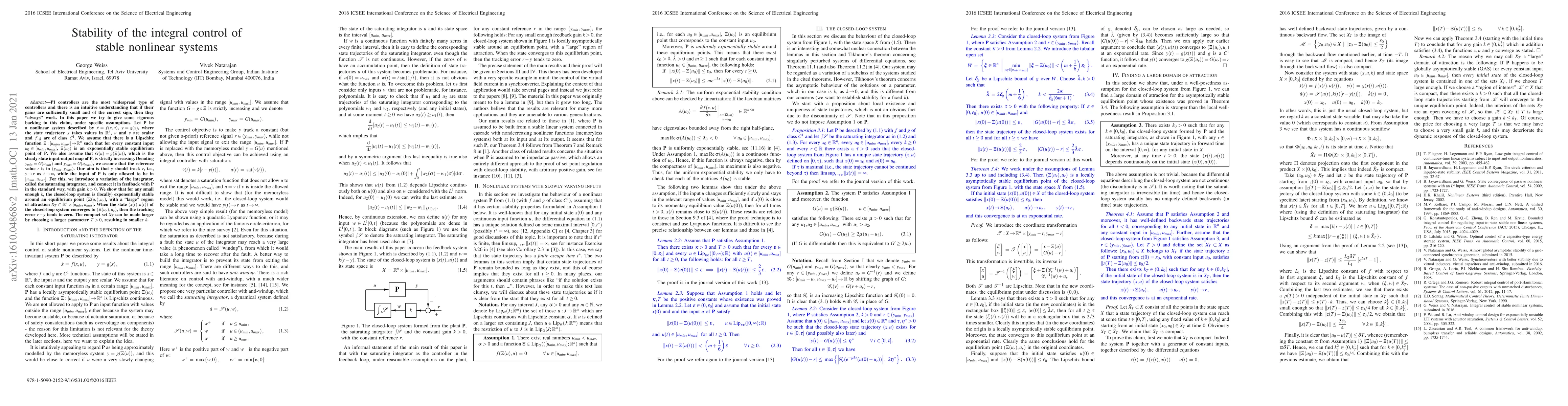 Thumbnail for Stability of the integral control of stable nonlinear systems