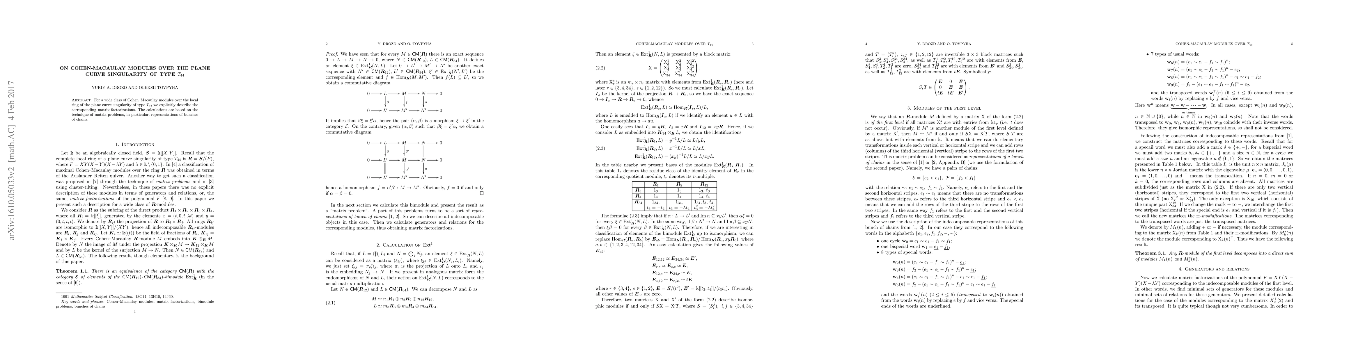 Thumbnail for On Cohen-Macaulay modules over the plane curve singularity of type T_44