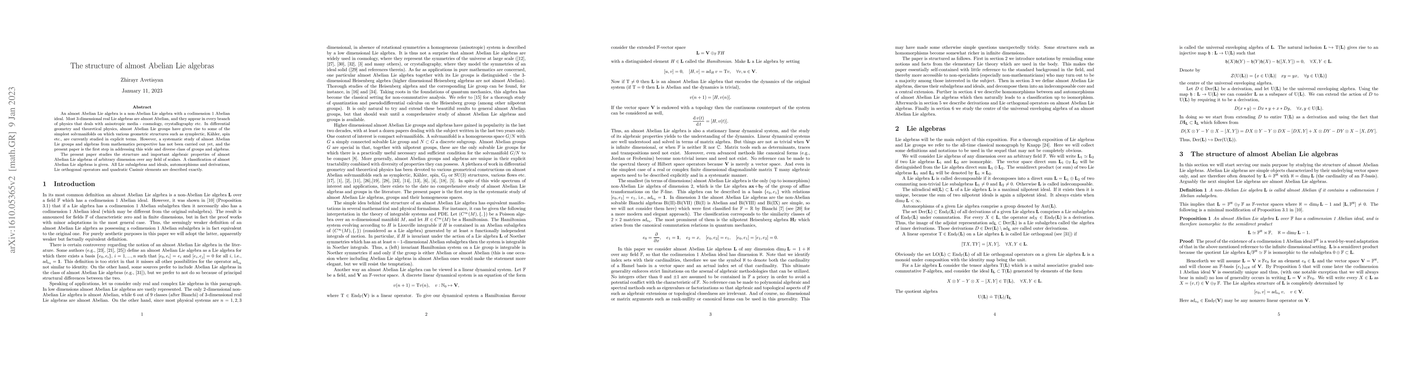 Thumbnail for The structure of almost Abelian Lie algebras
