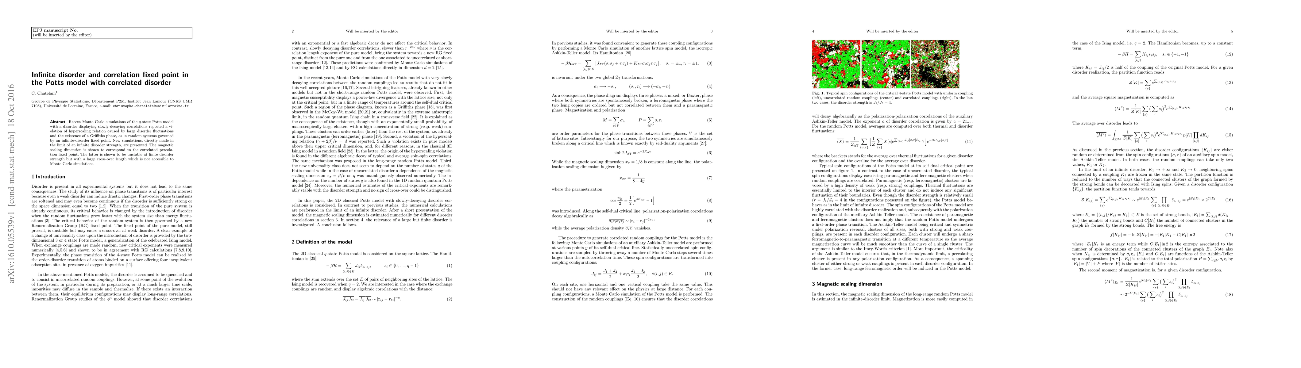 Thumbnail for Infinite disorder and correlation fixed point in the Potts model with
  correlated disorder
