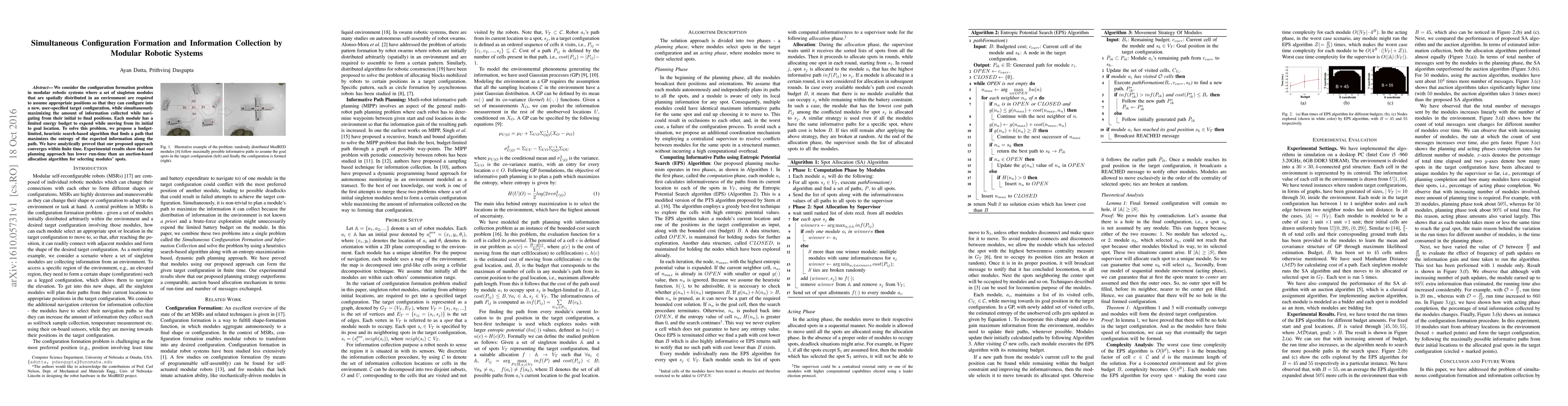 Thumbnail for Simultaneous Configuration Formation and Information Collection by
  Modular Robotic Systems