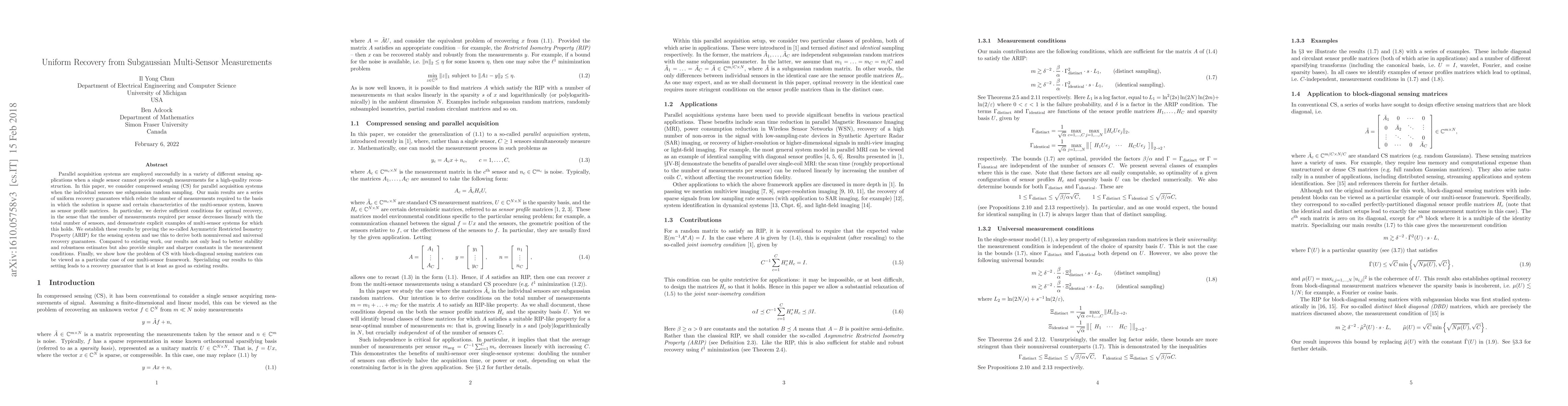 Thumbnail for Uniform Recovery from Subgaussian Multi-Sensor Measurements