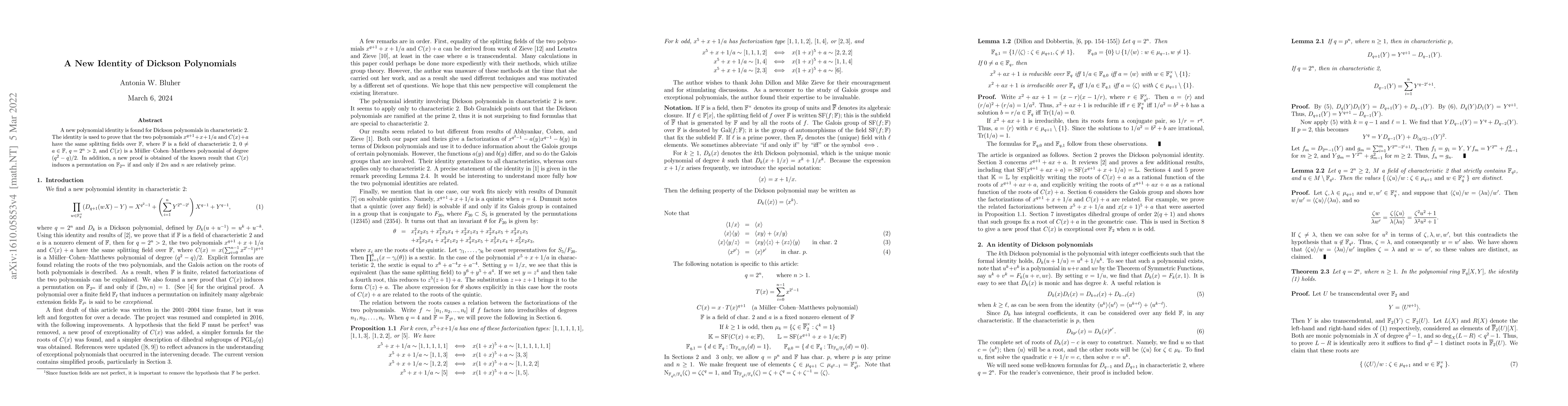 Thumbnail for A new identity of Dickson polynomials
