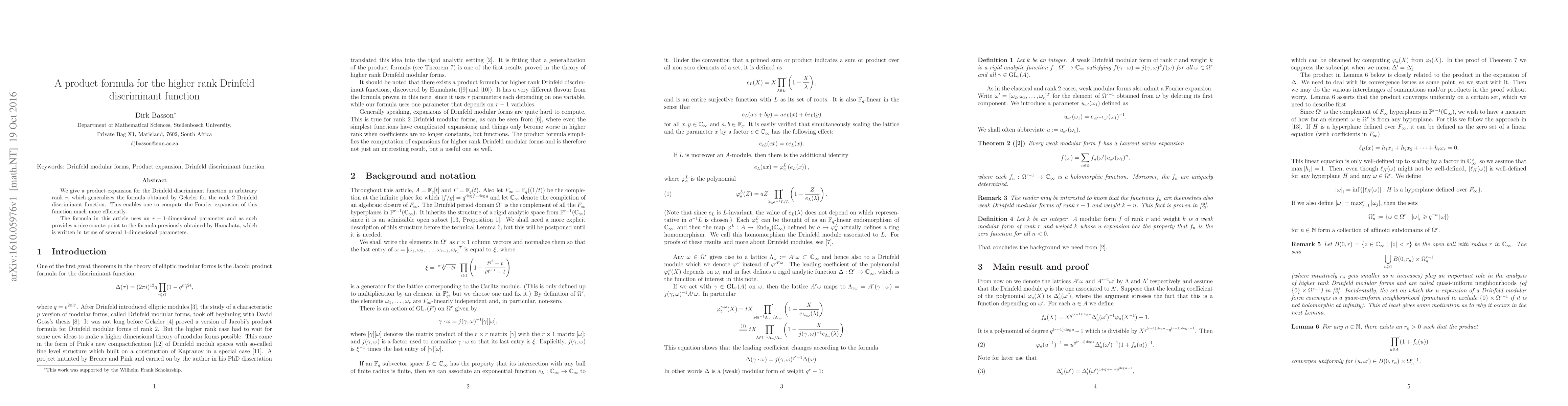 Thumbnail for A product formula for the higher rank Drinfeld discriminant function