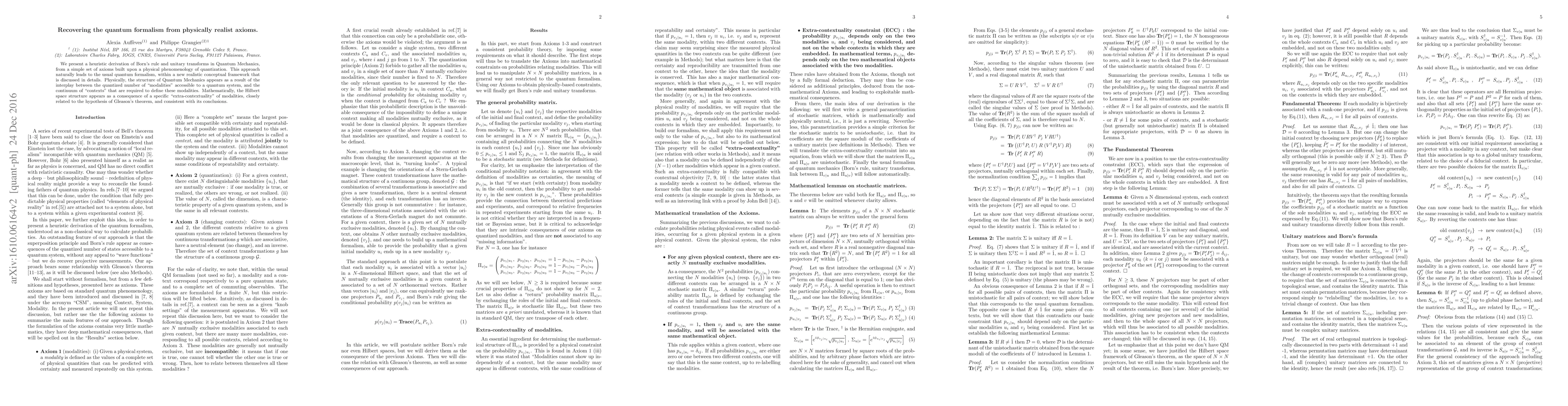 Thumbnail for Recovering the quantum formalism from physically realist axioms