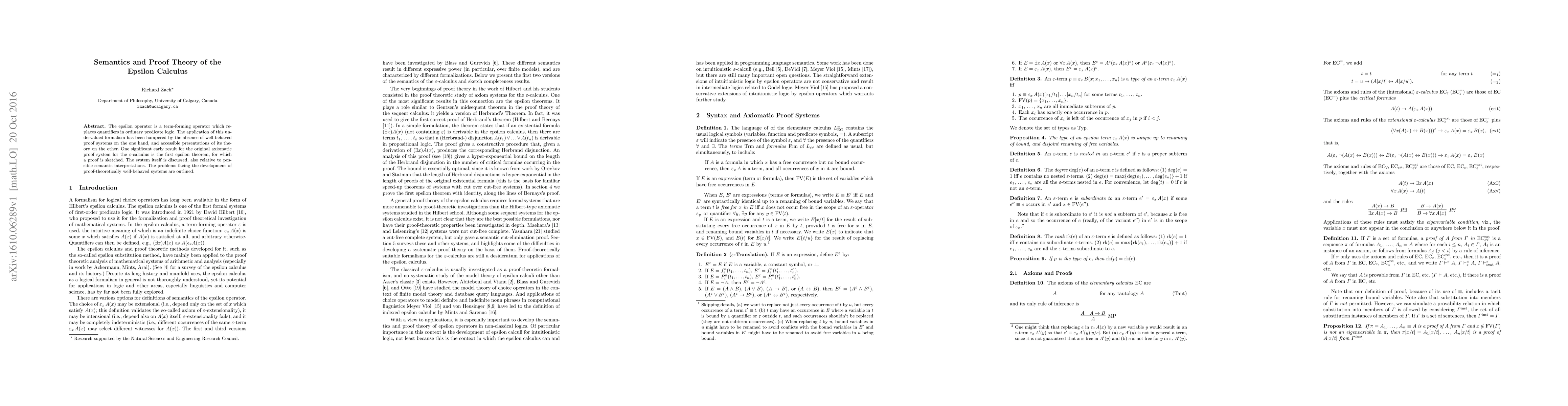Thumbnail for Semantics and Proof Theory of the Epsilon Calculus