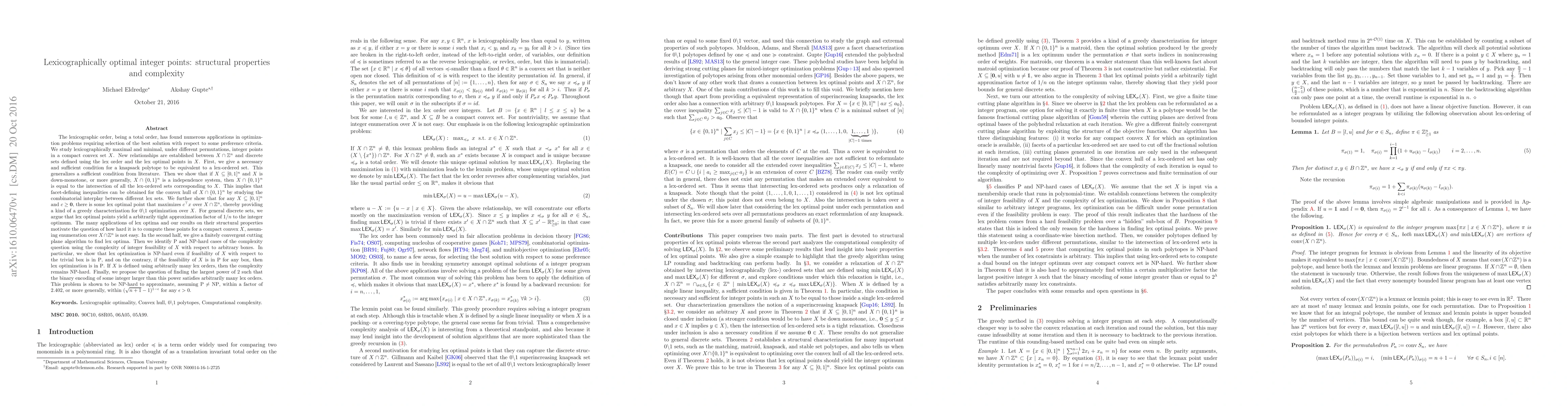 Thumbnail for On lexicographic approximations of integer programs