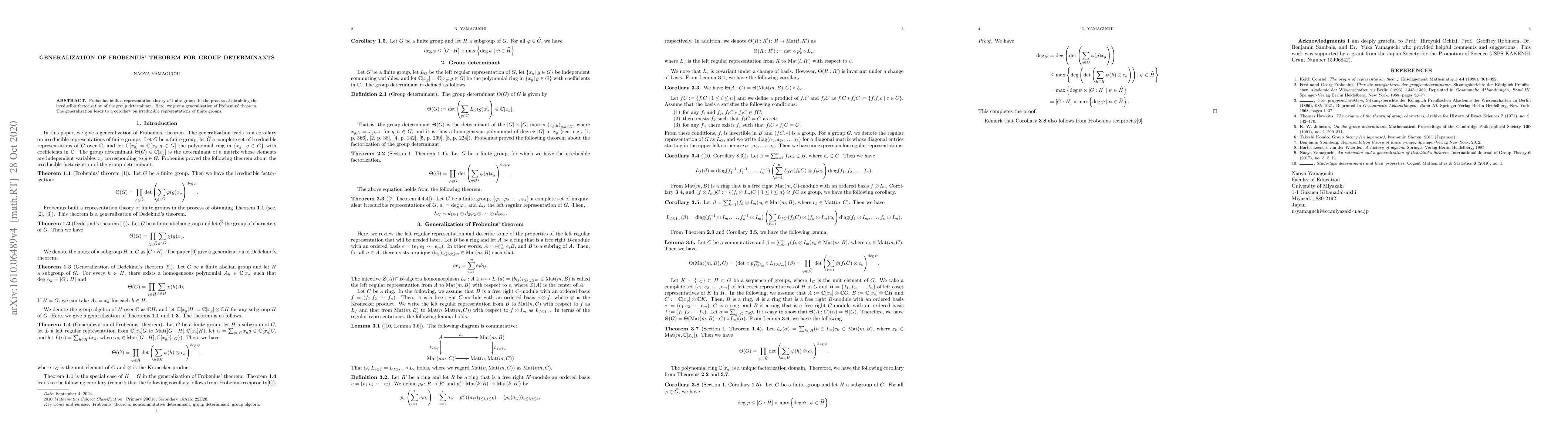 Thumbnail for Generalization of Frobenius' theorem for group determinants
