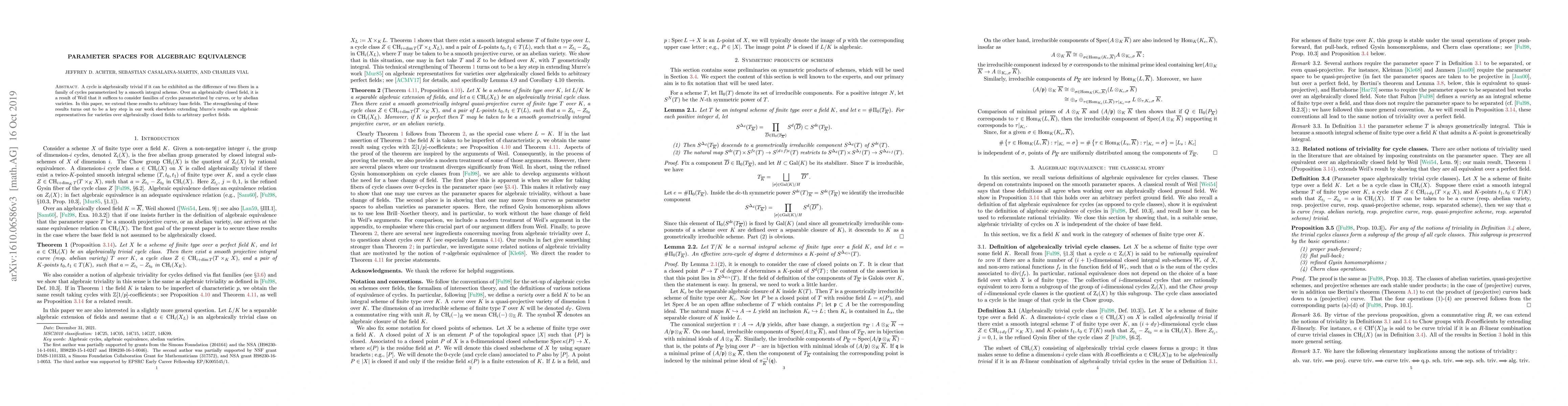 Thumbnail for Parameter spaces for algebraic equivalence