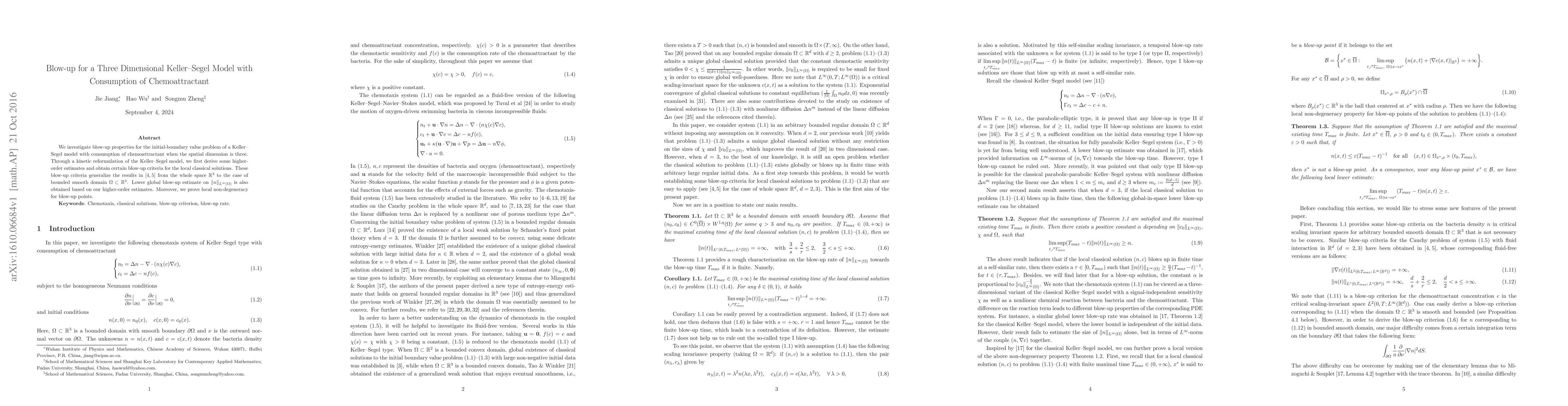 Thumbnail for Blow-up for a Three Dimensional Keller-Segel Model with Consumption of
  Chemoattractant