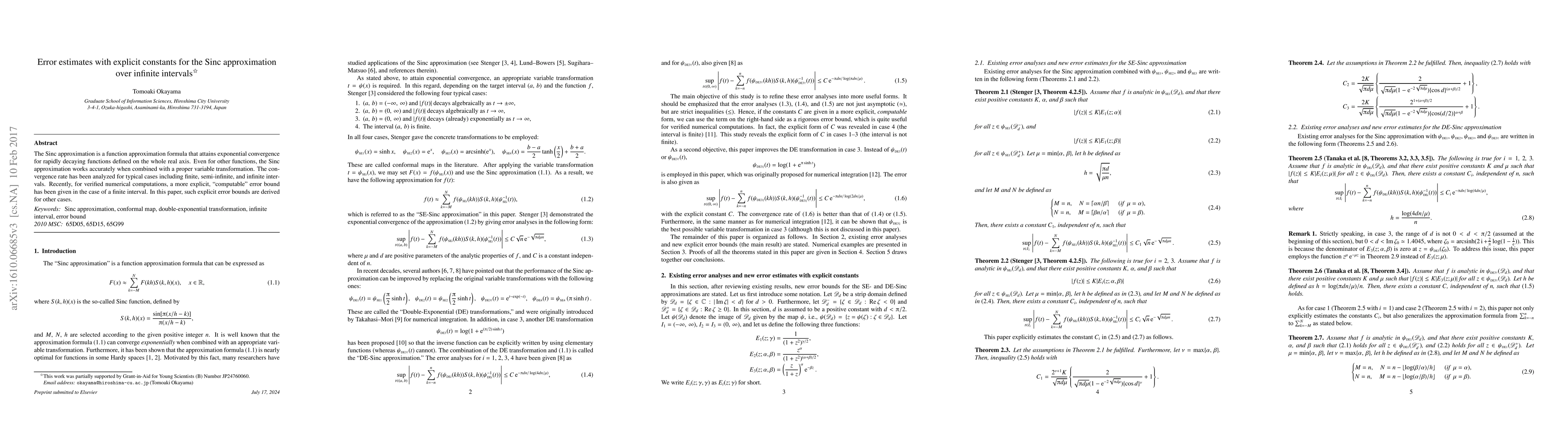 Thumbnail for Error estimates with explicit constants for the Sinc approximation over
  infinite intervals