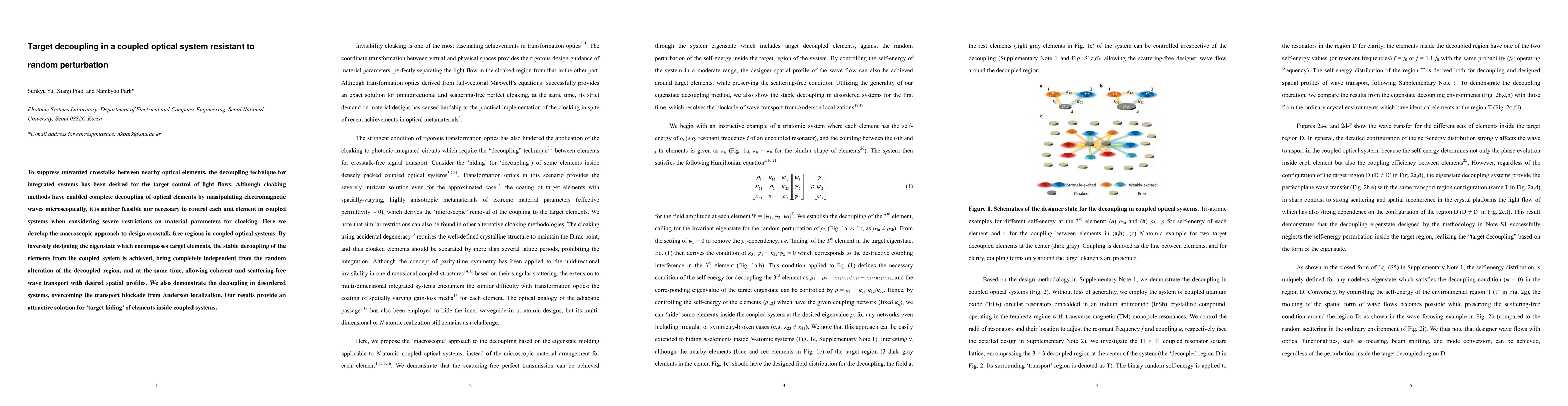 Thumbnail for Target decoupling in a coupled optical system resistant to random
  perturbation