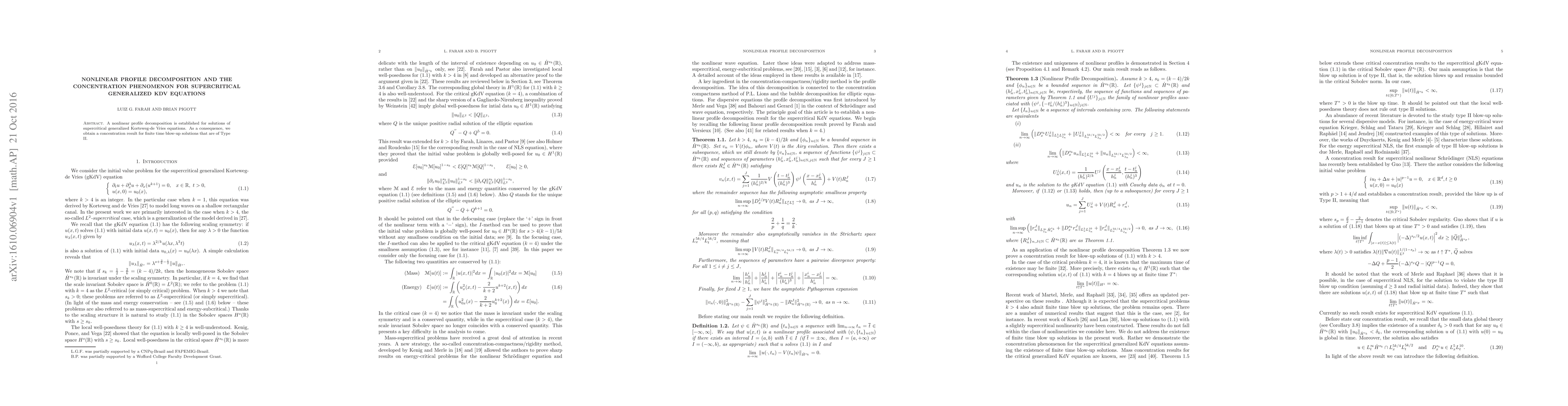 Thumbnail for Nonlinear Profile Decomposition and the Concentration Phenomenon for
  Supercritical Generalized KdV Equations
