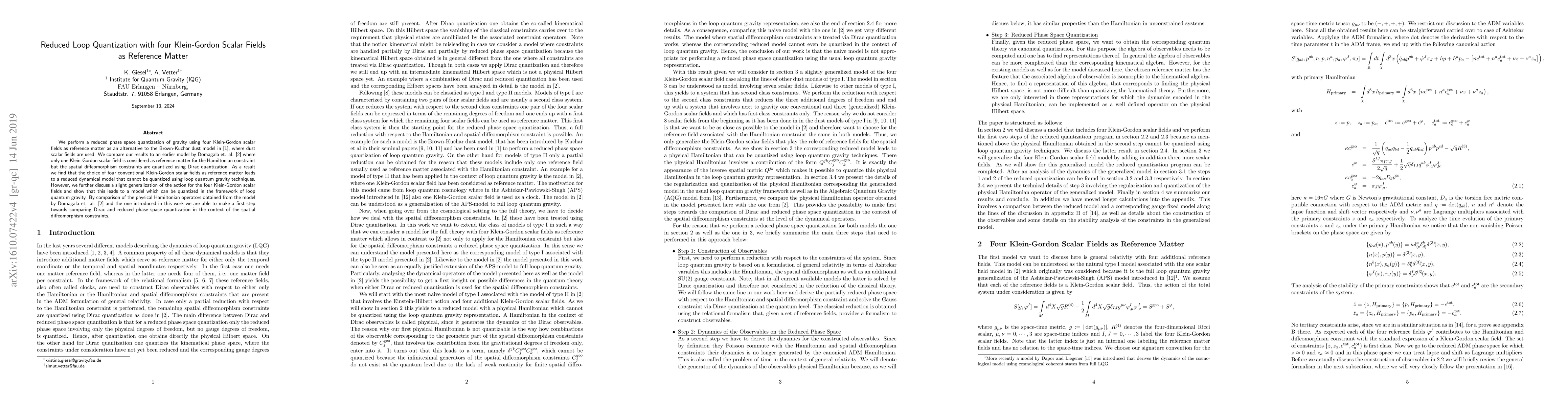Thumbnail for Reduced Loop Quantization with four Klein-Gordon Scalar Fields as
  Reference Matter