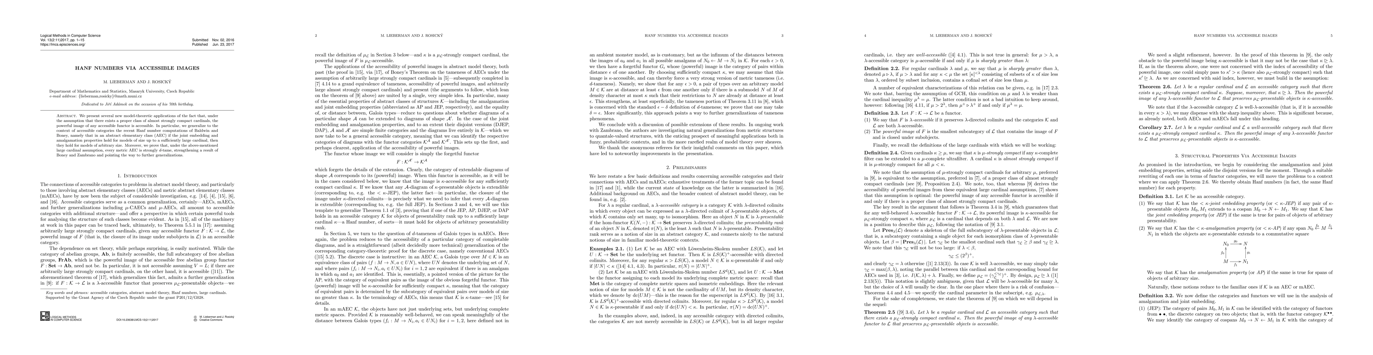 Thumbnail for Hanf numbers via accessible images