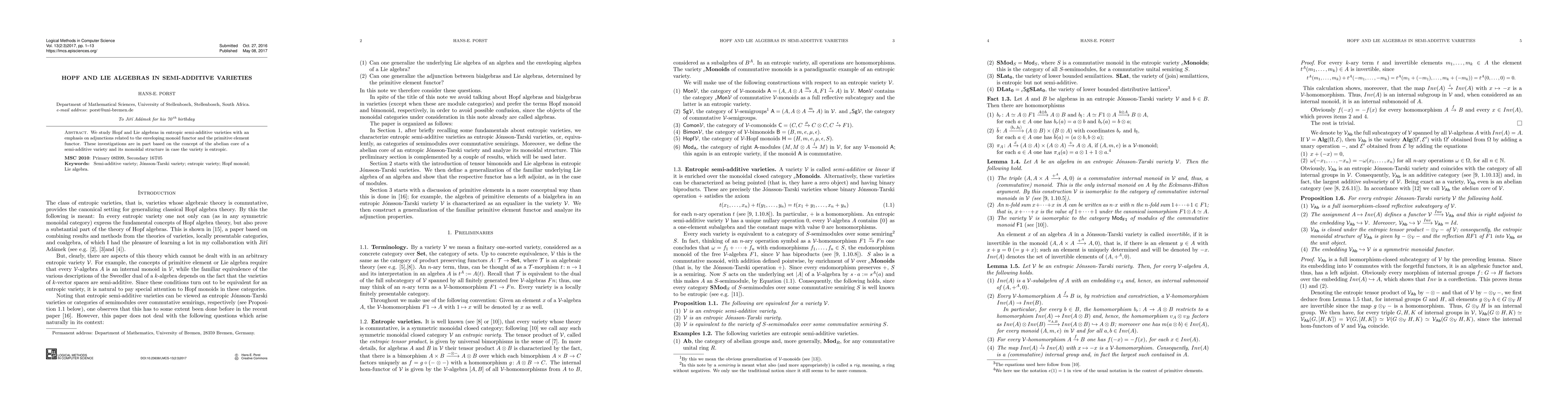 Thumbnail for Hopf and Lie algebras in semi-additive Varieties