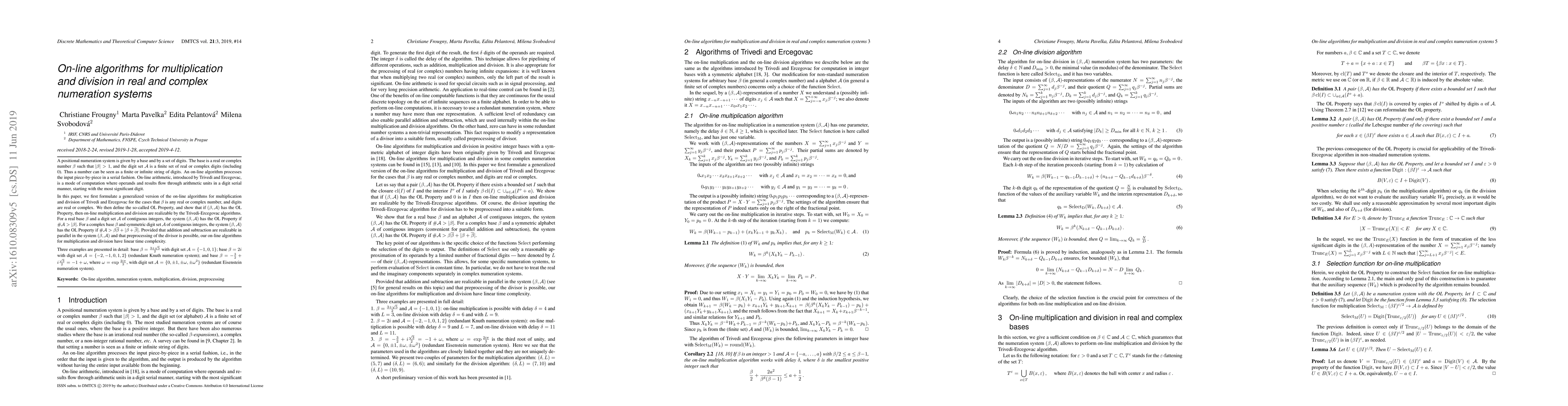 Thumbnail for On-line algorithms for multiplication and division in real and complex
  numeration systems