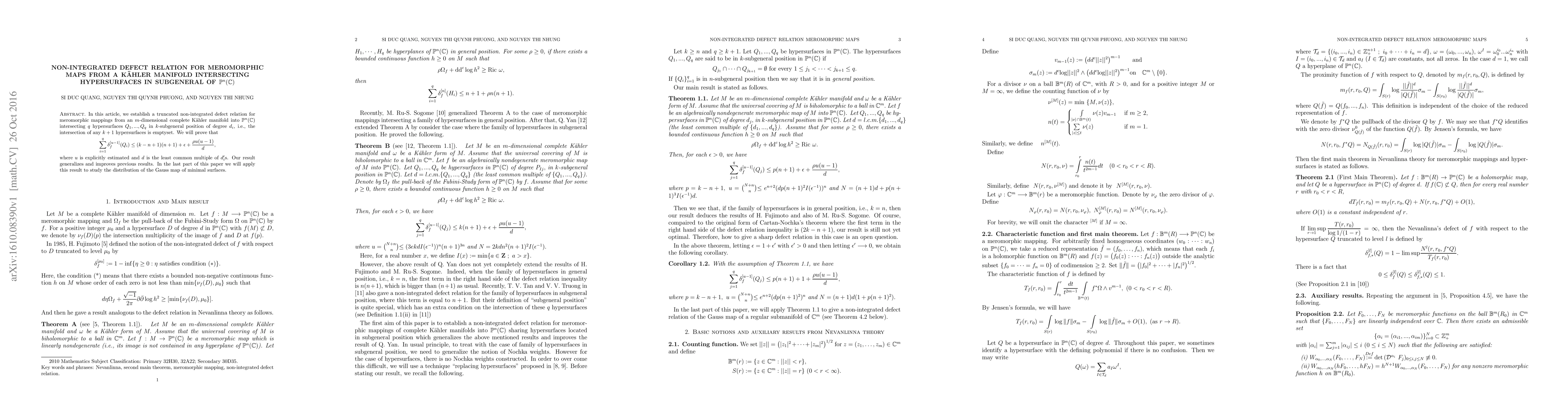 Thumbnail for Non-integrated defect relation for meromorphic maps from a K\"{a}hler
  manifold intersecting hypersurfaces in subgeneral of $\mathbb P^n(\mathbb C)$
