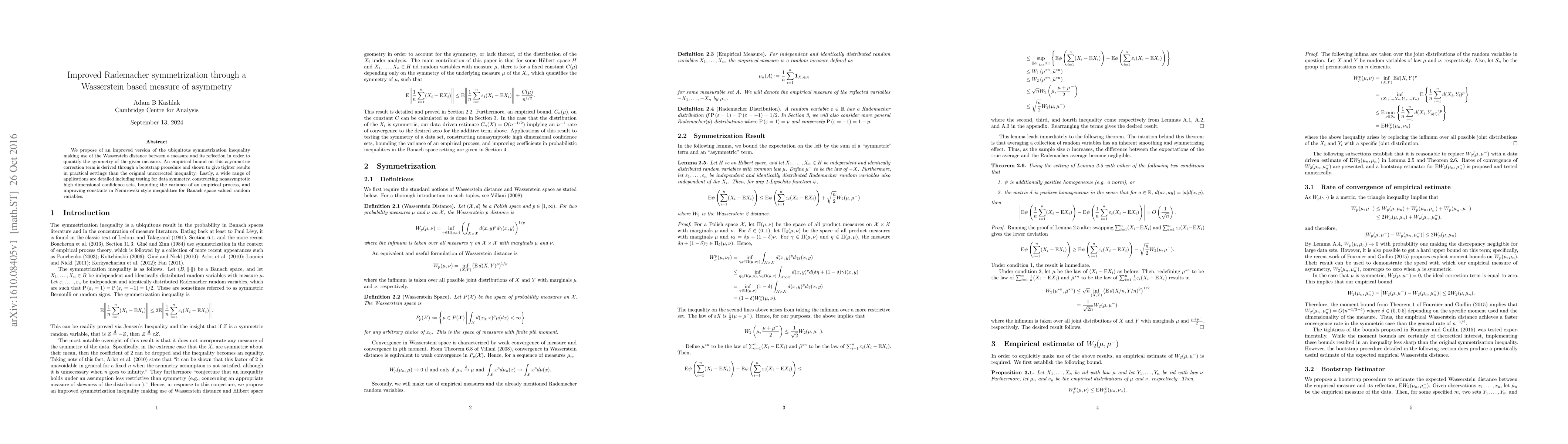 Thumbnail for Improved Rademacher symmetrization through a Wasserstein based measure
  of asymmetry