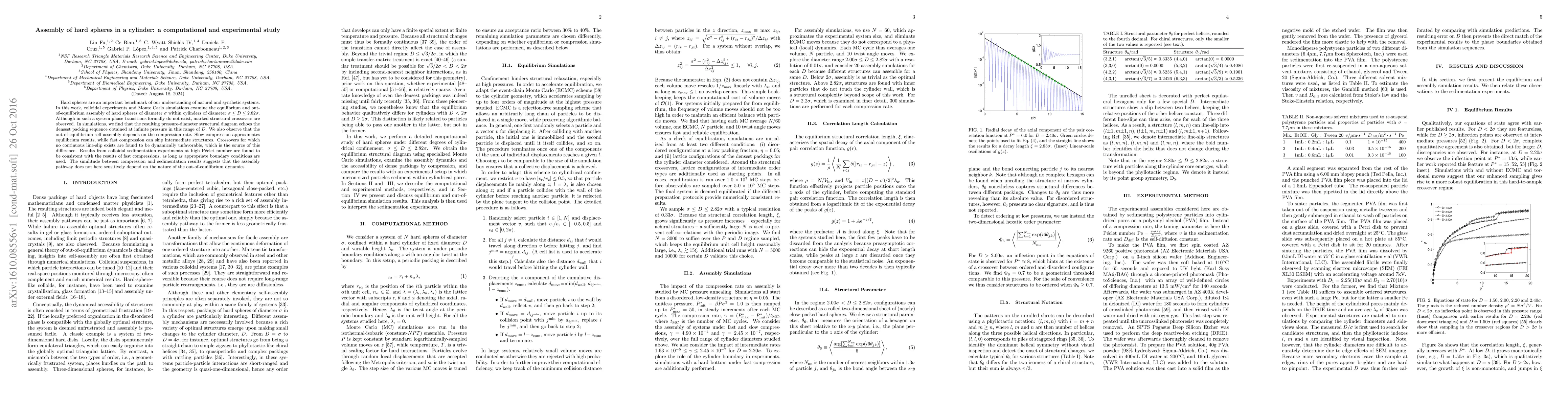 Thumbnail for Assembly of hard spheres in a cylinder: a computational and experimental
  study