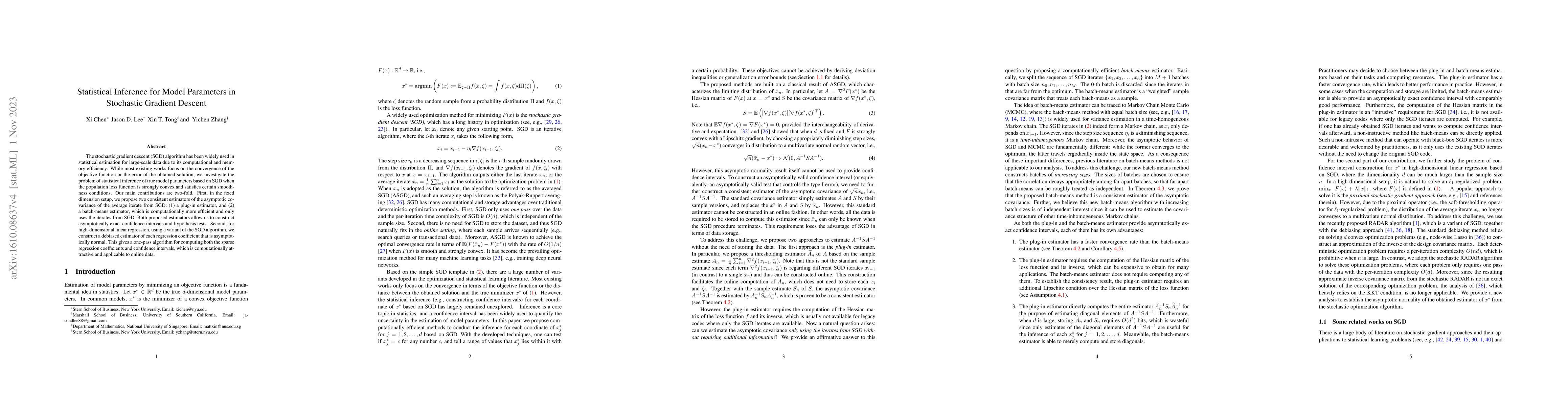 Thumbnail for Statistical Inference for Model Parameters in Stochastic Gradient
  Descent