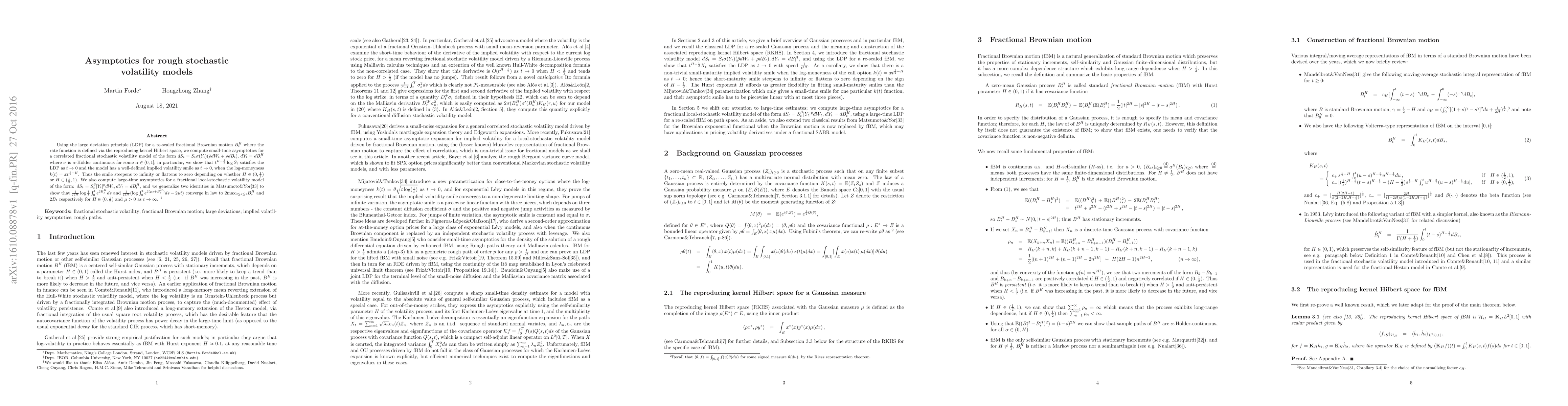 Thumbnail for Asymptotics for rough stochastic volatility models