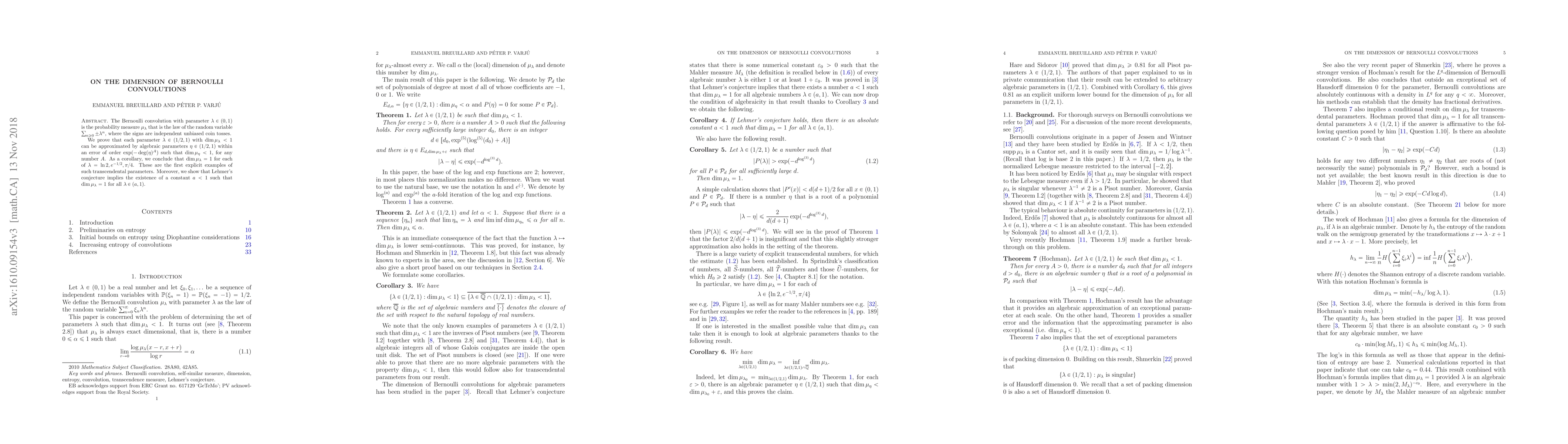 Thumbnail for On the dimension of Bernoulli convolutions