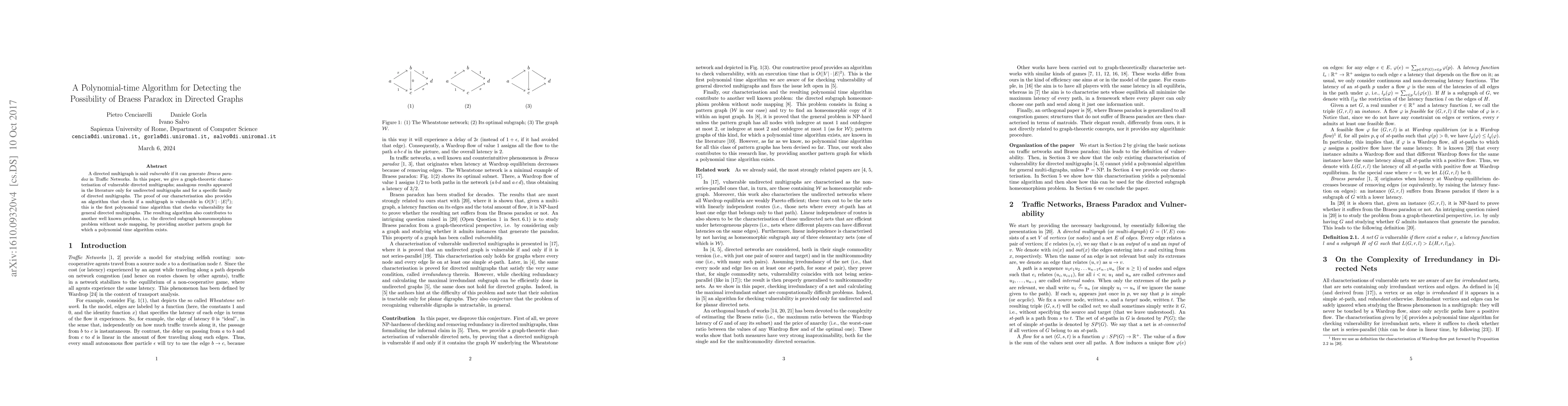 Thumbnail for A Polynomial-time Algorithm for Detecting the Possibility of Braess
  Paradox in Directed Graphs