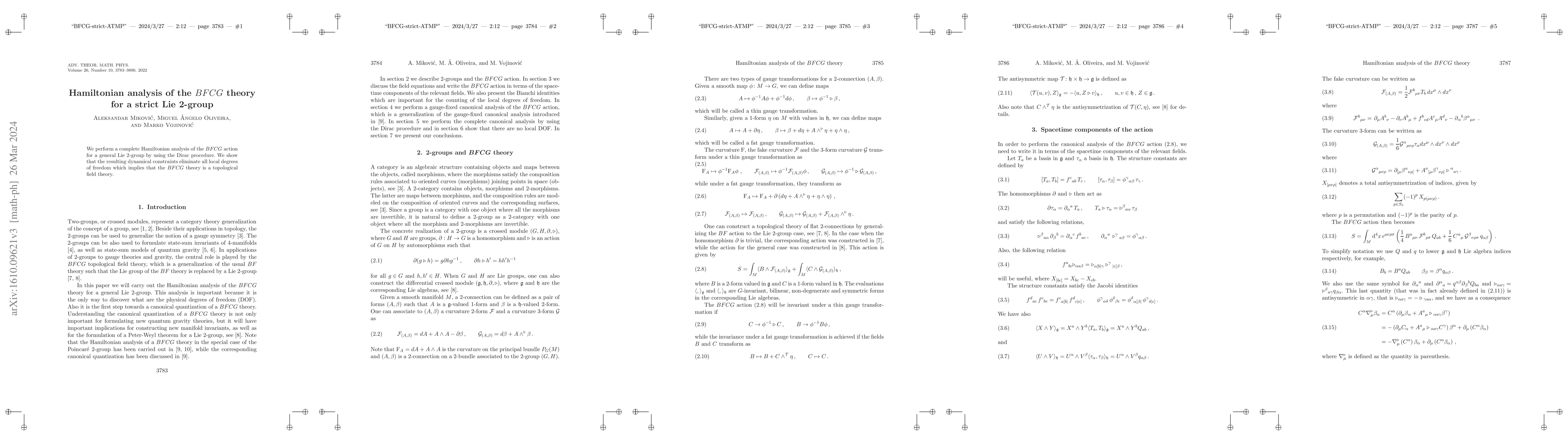 Thumbnail for Hamiltonian analysis of the BFCG theory for a strict Lie 2-group