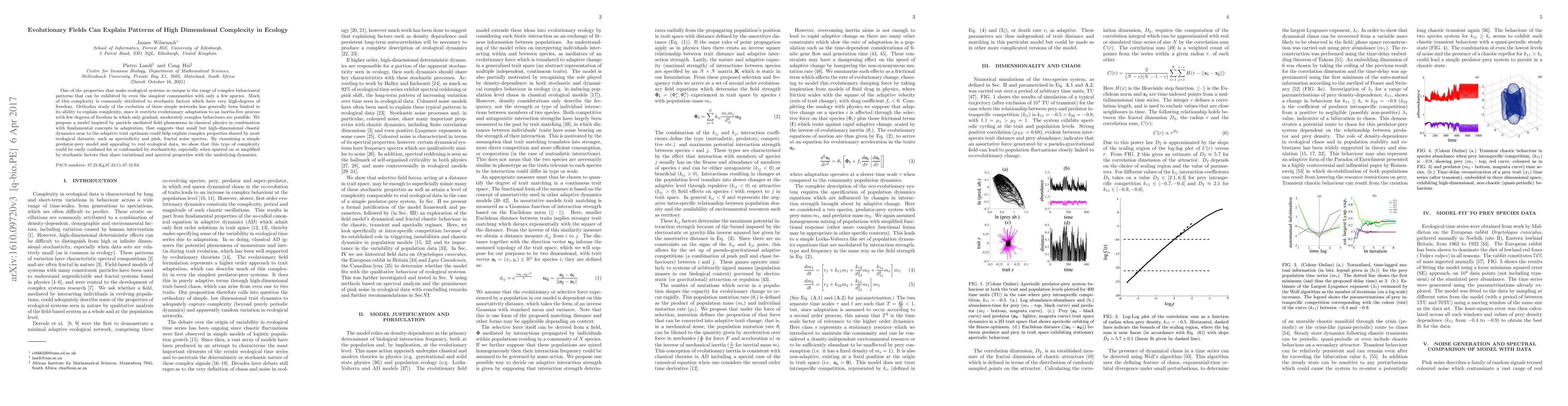 Thumbnail for Evolutionary Fields Can Explain Patterns of High Dimensional Complexity
  in Ecology