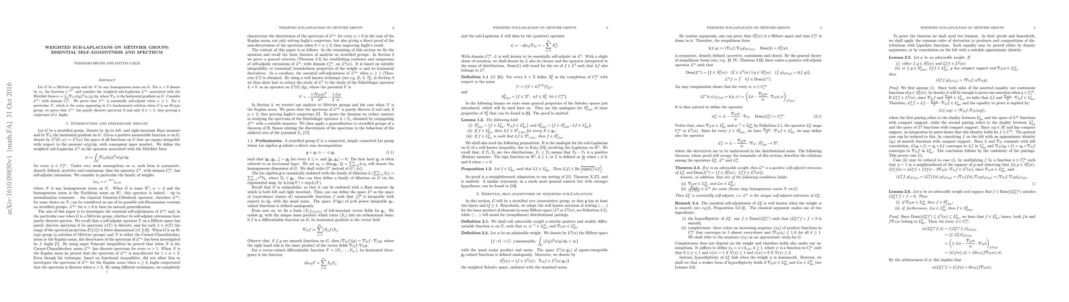 Thumbnail for Weighted sub-Laplacians on M\'etivier Groups: Essential Self-Adjointness
  and Spectrum