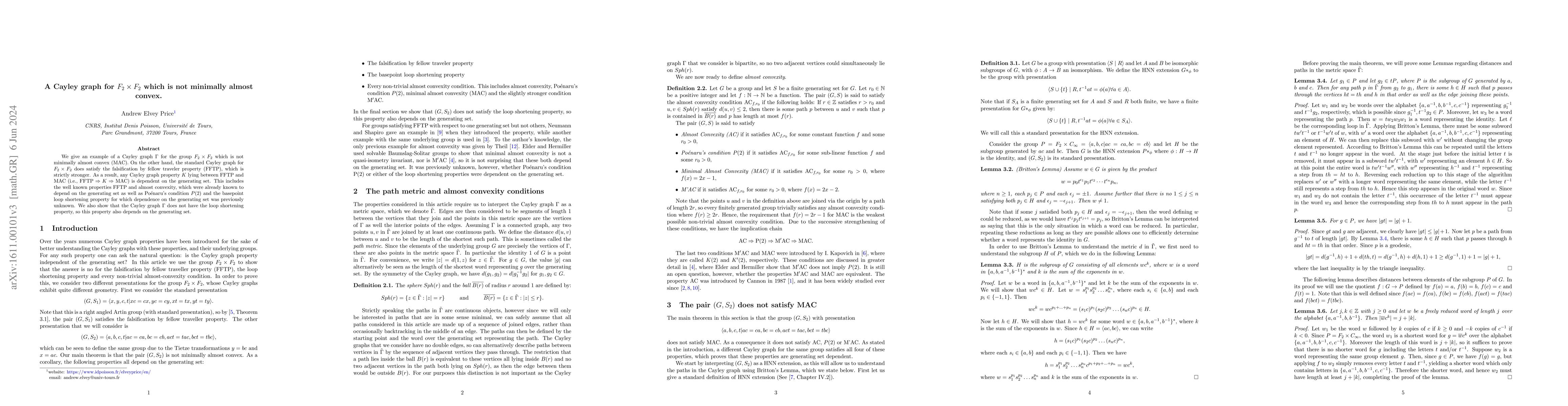 Thumbnail for A Cayley graph for $F_{2}\times F_{2}$ which is not minimally almost
  convex