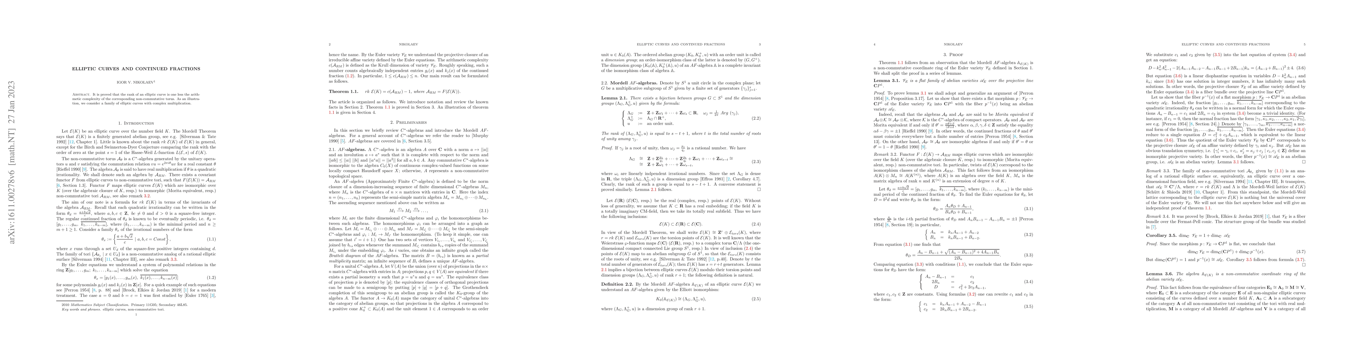 Thumbnail for Elliptic curves and continued fractions