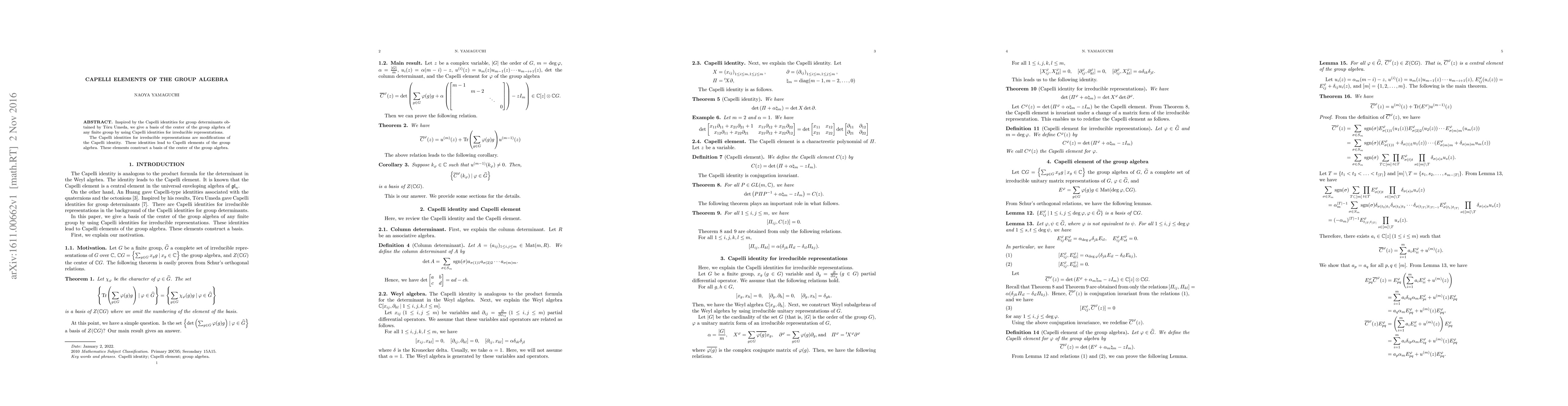 Thumbnail for Capelli elements of the group algebra