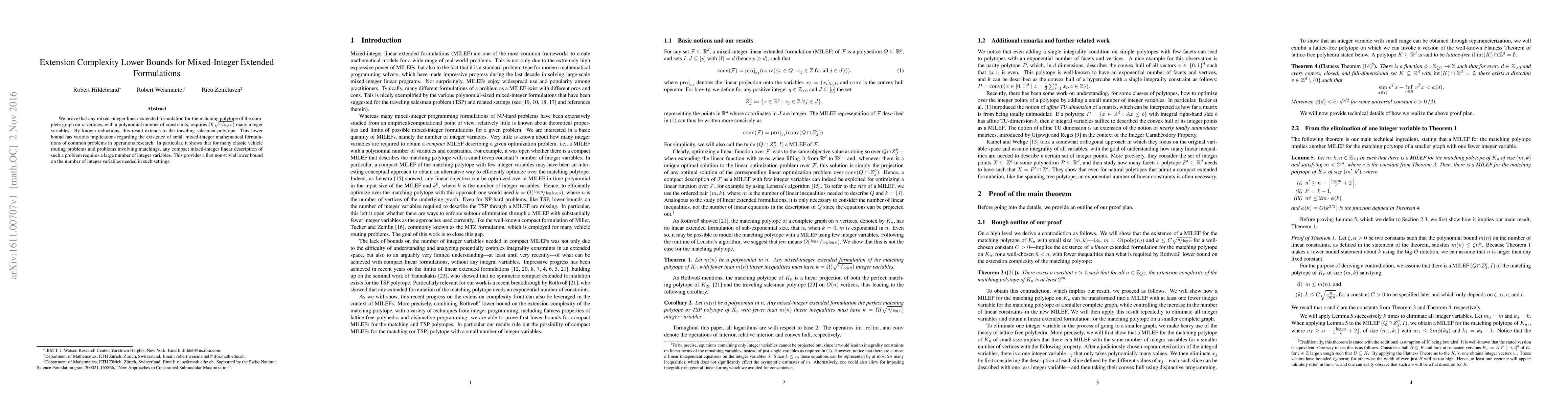 Thumbnail for Extension Complexity Lower Bounds for Mixed-Integer Extended
  Formulations