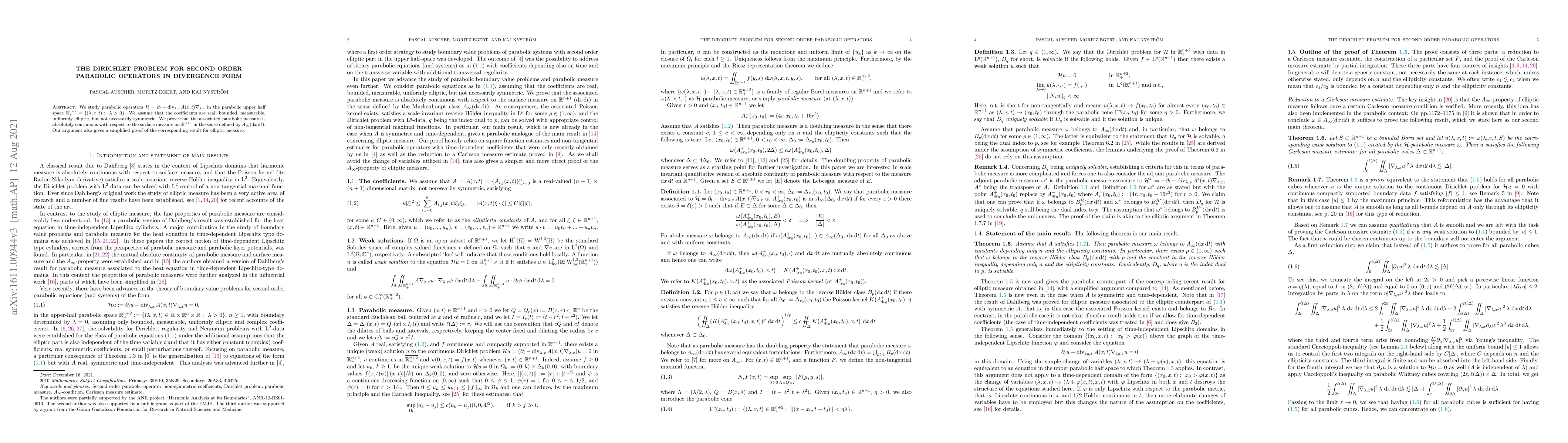 Thumbnail for The Dirichlet problem for second order parabolic operators in divergence
  form