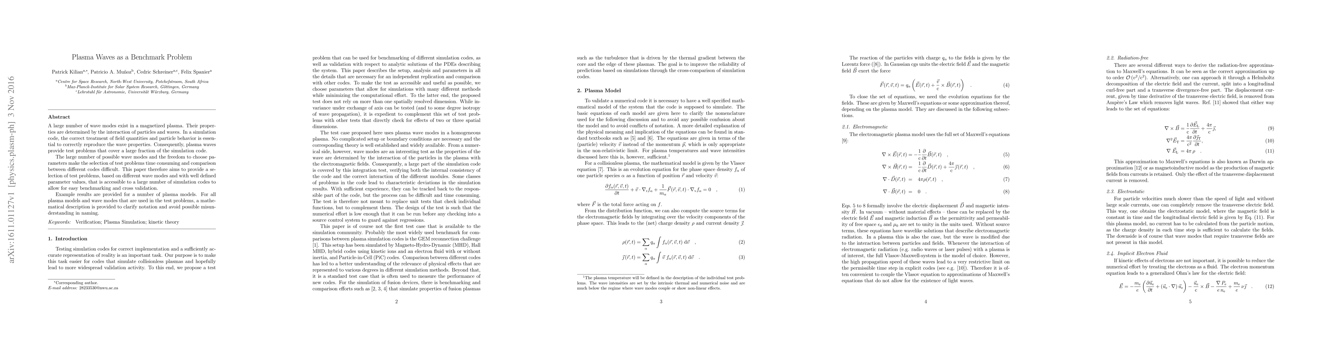 Thumbnail for Plasma Waves as a Benchmark Problem