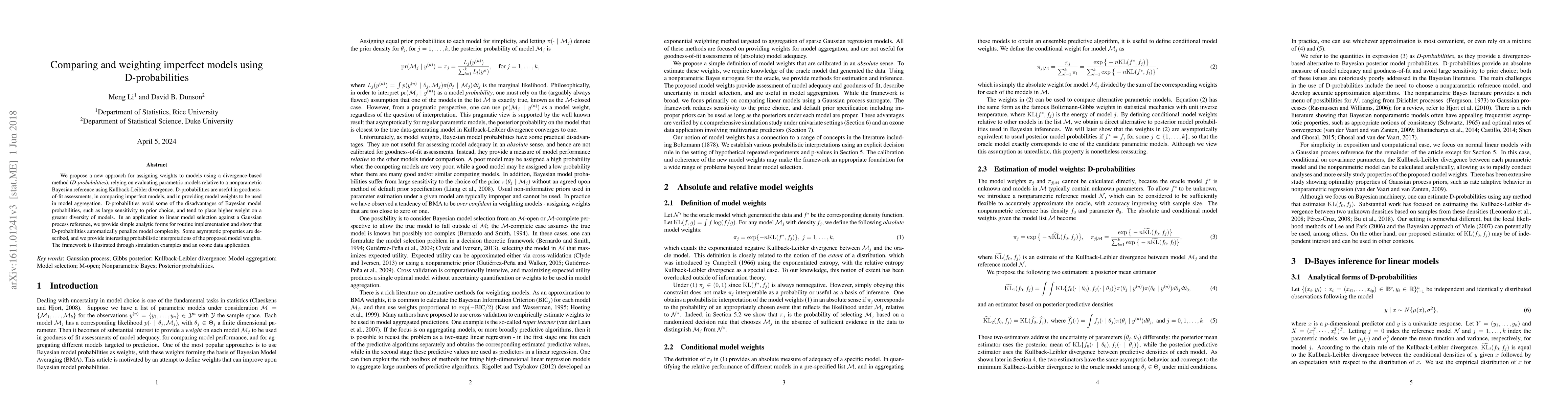 Thumbnail for Comparing and weighting imperfect models using D-probabilities