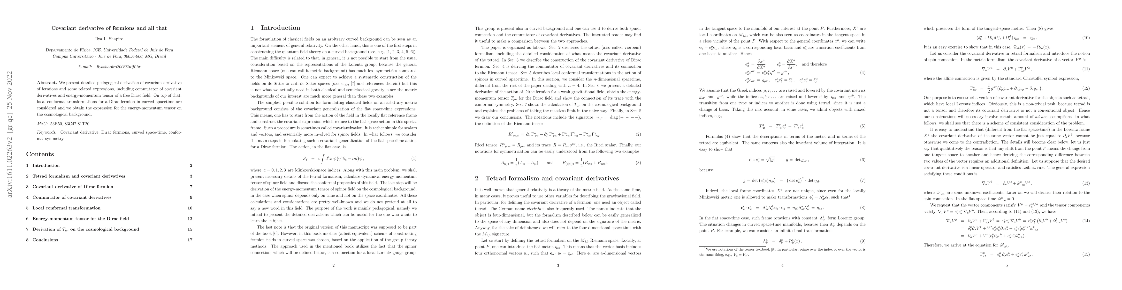 Thumbnail for Covariant derivative of fermions and all that