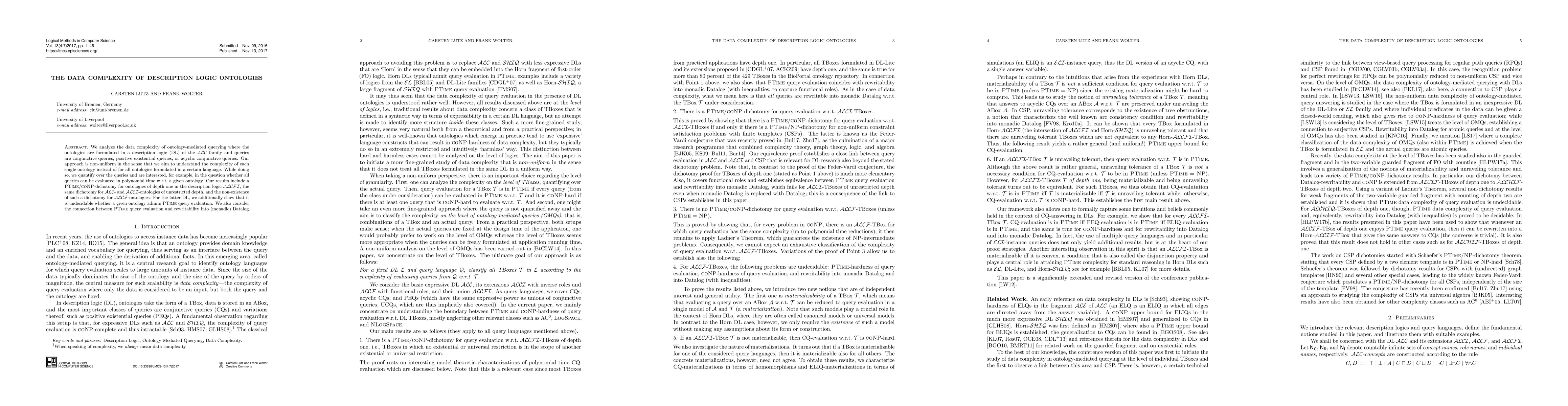 Thumbnail for The Data Complexity of Description Logic Ontologies